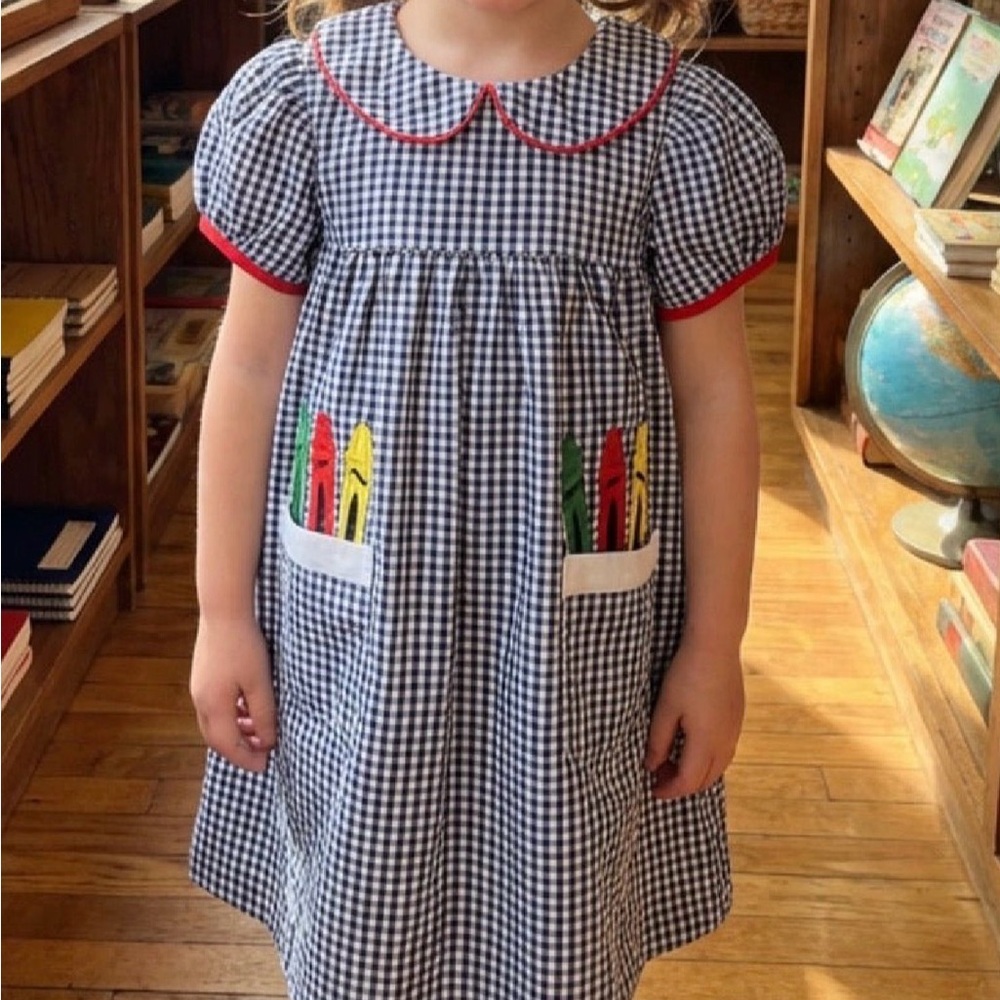 Adorable Gingham Kids Dress with Crayon Pockets